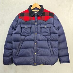 Penfield Trailwear Jacket Men’s Medium Blue Red Down Puffer Buffalo Plaid Yoke